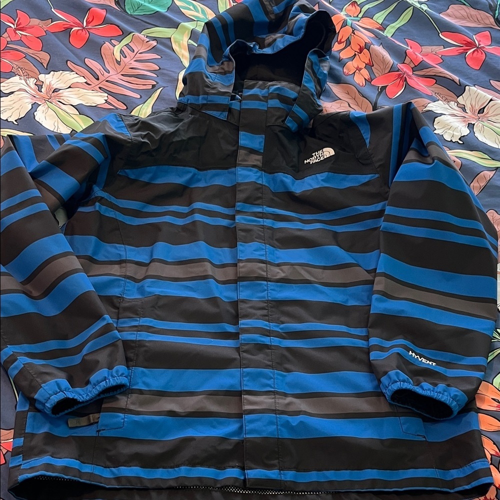 The North Face striped hooded raincoat